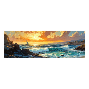 Impression Photo Large Mer Méditerranée coucher de soleil doré