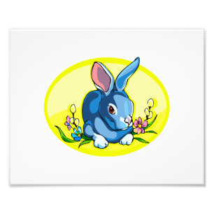Impression Photo le lapin se reposant bleu fleurit oval.png jaune