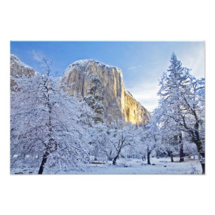 Impression Photo Le lever du soleil frappe El Capitan par la neige