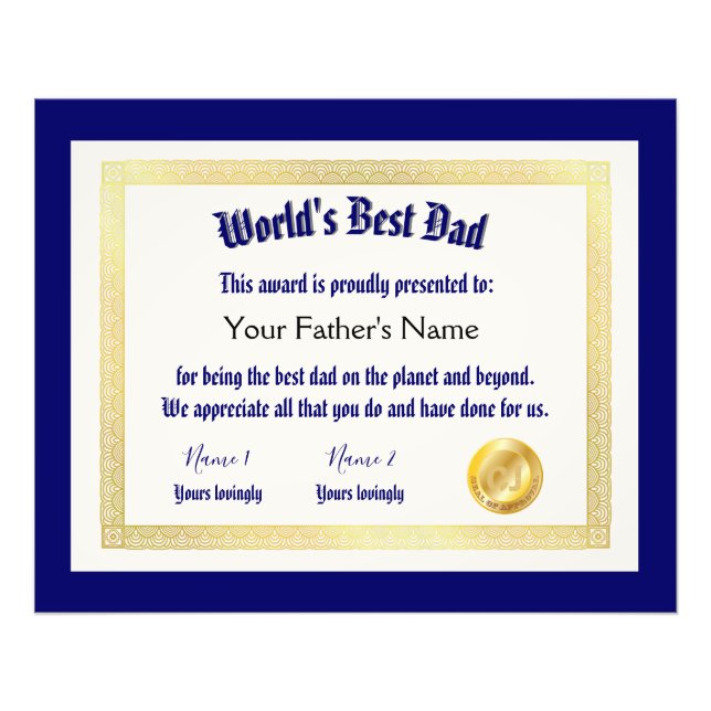 Impression Photo Le meilleur certificat papa du monde Funny moderne (Devant)