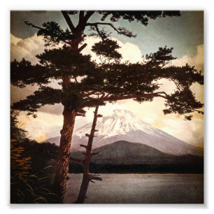 Impression Photo Le mont Fuji par les pins vieux Japon vintage