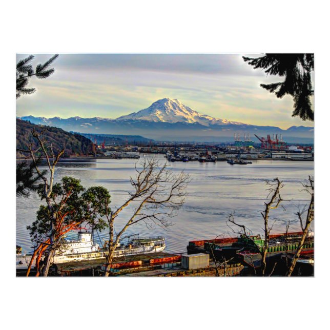 Impression Photo Le Mont Rainier surplombe le port de Tacoma (Devant)