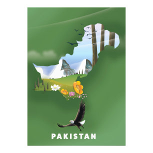 Impression Photo Le Pakistan a illustré une carte de voyage.