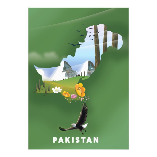 Impression Photo Le Pakistan a illustré une carte de voyage. (Devant)