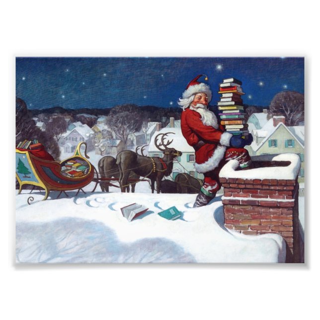 Impression Photo Le Père Noël livre des livres de Noël (Devant)