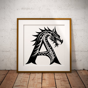 Impression Photo Lettre A de style dragon, alphabet du dragon, mono