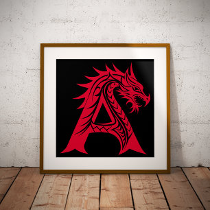 Impression Photo Lettre A de style dragon, alphabet du dragon, mono