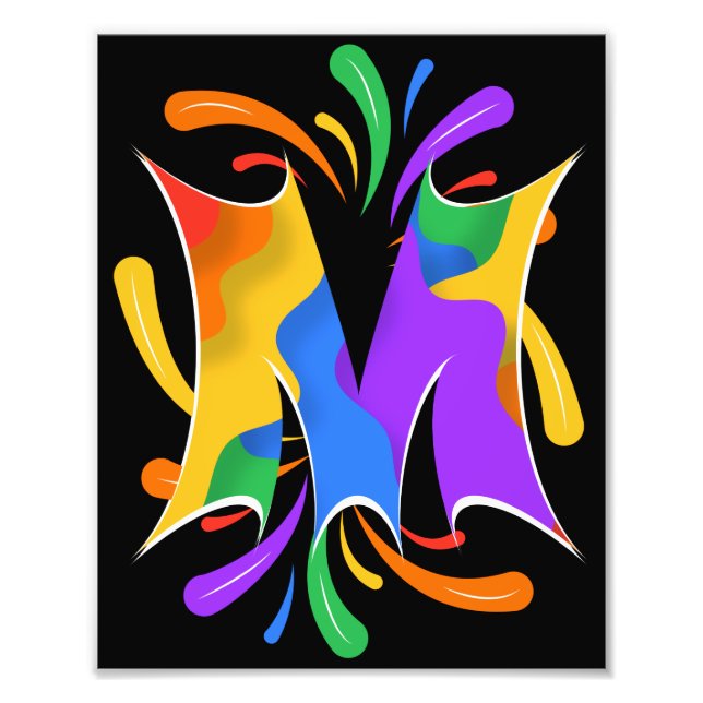 Impression Photo Lettre arc-en-ciel M Monogramme Abstrait (Devant)