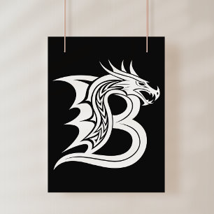 Impression Photo Lettre B de style dragon, Alphabet Dragon, Monogra