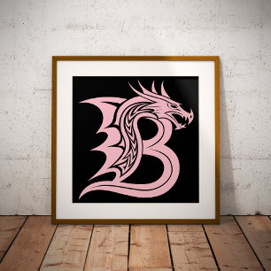 Impression Photo Lettre B de style dragon, alphabet du dragon, mono