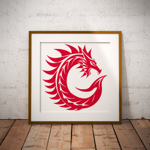 Impression Photo Lettre C de style dragon, alphabet du dragon, mono