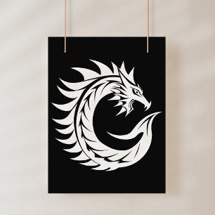 Impression Photo Lettre C de style dragon, alphabet du dragon, mono