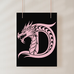 Impression Photo Lettre D de style dragon, alphabet du dragon, mono
