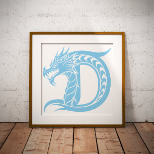 Impression Photo Lettre D de style dragon, alphabet du dragon, mono