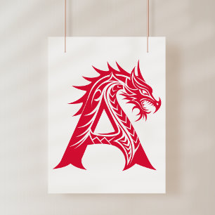 Impression Photo Lettre de style dragon A, Alphabet du dragon, Mono