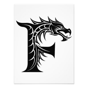 Impression Photo Lettre F de style dragon, alphabet du dragon, mono