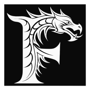 Impression Photo Lettre F de style dragon, alphabet du dragon, mono