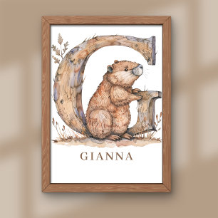 Impression Photo Lettre G Alphabet des Animaux pour Enfants Affiche