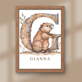 Impression Photo Lettre G Alphabet des Animaux pour Enfants Affiche