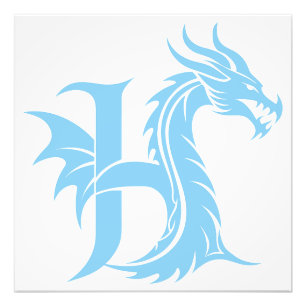 Impression Photo Lettre H de style dragon, alphabet du dragon, mono