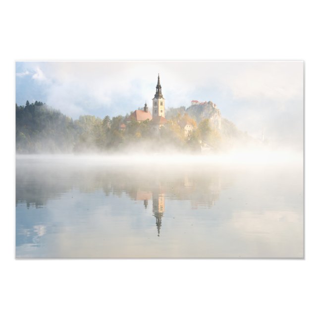 Impression Photo Levée de soleil de Foggy au lac Bled (Devant)