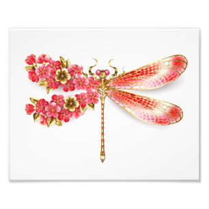 Impression Photo libellule de fleurs avec sakura de bijoux