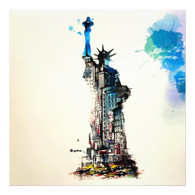 Impression Photo Liberty New York City Travel Love Aquarelle (Devant)