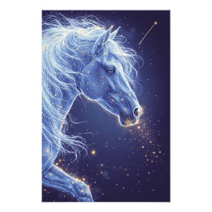 Impression Photo Licorne Bleue Mystique dans un Ciel Nocturne Étoil