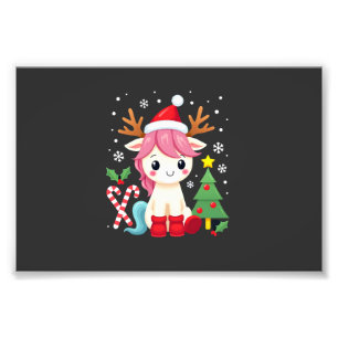 Impression Photo Licorne de Noël Mignonne Magique Xmas Petite Fille