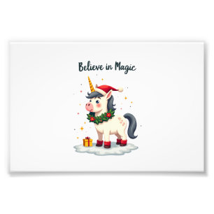 Impression Photo licorne festive Croire en la Magie portant un Noël