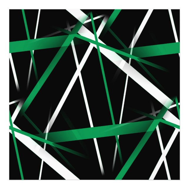 Impression Photo Lignes Abstraites vertes et blanches en noir (Devant)