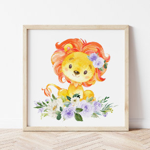 Impression Photo Lion, Safari, Fleurs pourpres, Neutre Genre