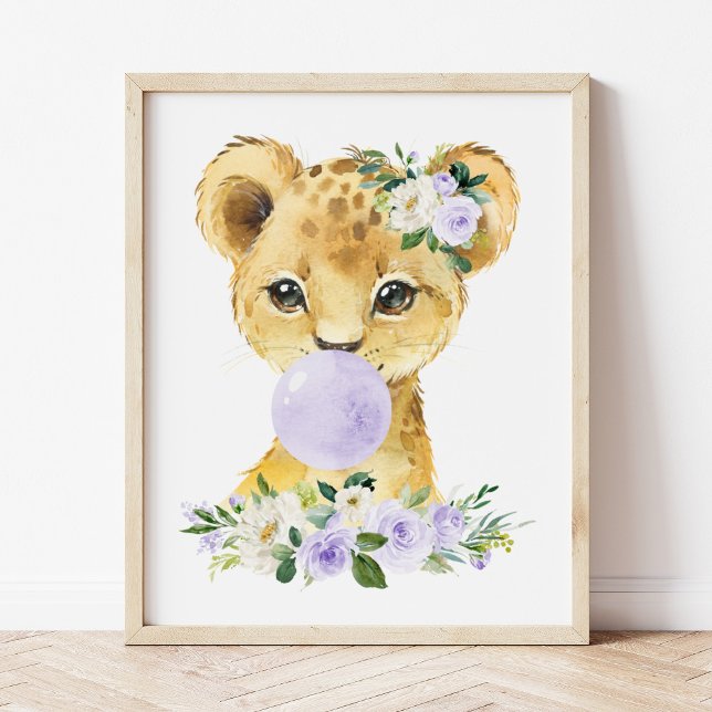 Impression Photo Lion, Safari, gomme à bulles violettes, Neutre sur (Créateur téléchargé)