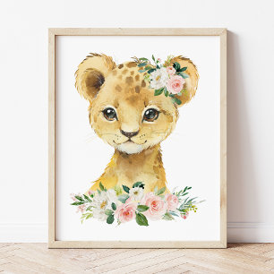 Impression Photo Lion, Safari, Jungle, Fleurs roses, Pépinière