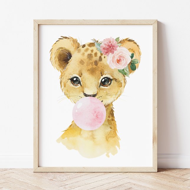 Impression Photo Lion, Safari Jungle, gomme à bulles roses, Pépiniè (Créateur téléchargé)