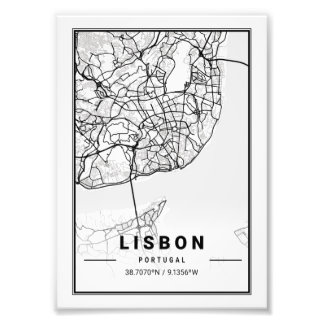 Impression Photo Lisbonne - Portugal Carte de la ville lumineuse