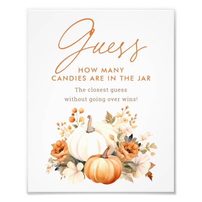 Impression Photo Little Pumpkin Baby Shower Guessing Game Sign (Devant)