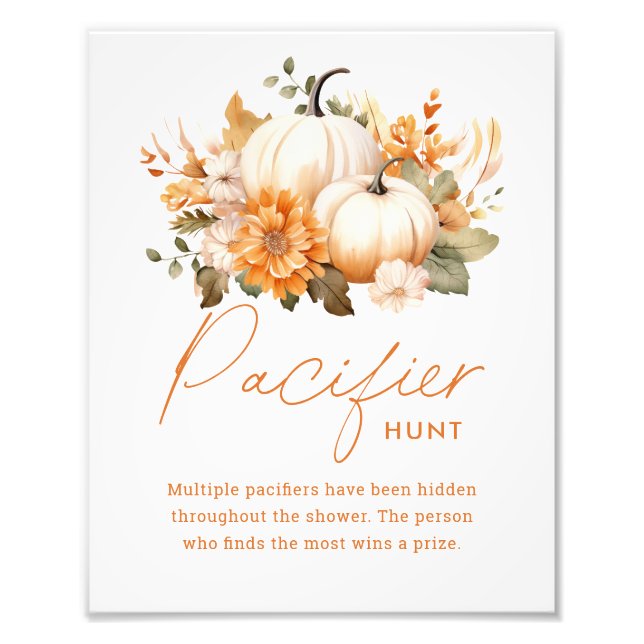 Impression Photo Little Pumpkin Pacifier Hunt Baby Shower Sign (Devant)