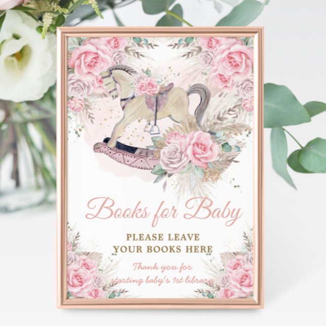 Impression Photo Livres pour bébé Cheval à Bascule Fleurs Rose Pamp (Créateur téléchargé)