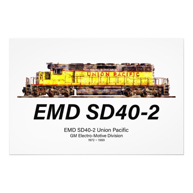 Impression Photo Locomotive diesel EMD SD40-2. Union Pacifique (Devant)