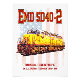 Impression Photo Locomotive diesel EMD SD40-2 vintage drapeau améri