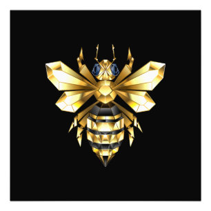 Impression Photo Logo Faux Gold Foil Bee Polygonal sur Noir