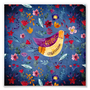 Impression Photo L'Oiseau précoce dans le jardin fleuri