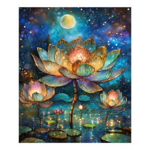 Impression Photo Lotus de verre tendu fleurit au clair de lune