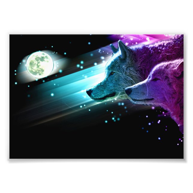 Impression Photo Loup, Wolves Moon, Moonlight. Spirit Animal (Devant)