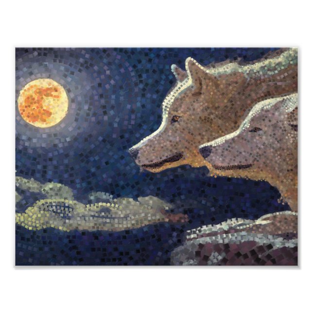 Impression Photo Loups et mosaïque de lune - imprimer (Devant)