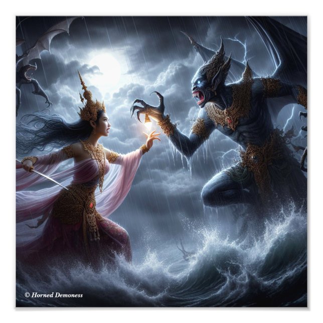 Impression Photo Lovely girl figthing a monster (Devant)