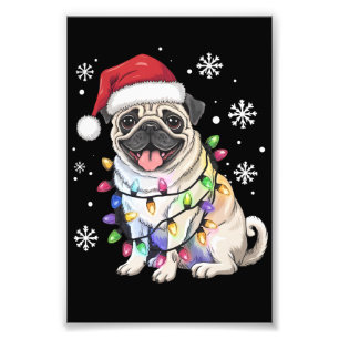 Impression Photo Lumières de Noël Santa Pug Xmas Amateur de Chien 