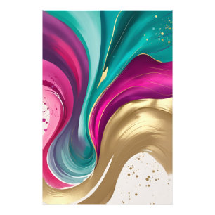 Impression Photo Magenta, et or Abstrait aquarelle Art
