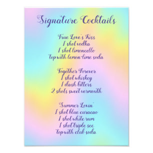 Impression Photo Magnifique Pastel Rainbow Mariage Cocktail Menu